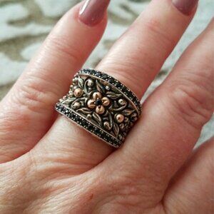 HP-Barbara BixbySS-18KBlack Onyx Sapphire Concave Cigar Wide Band-shaped RingSz9